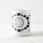 The Star of David - Coffee Mug<br><div class="desc">The Jewish Holiday Hanukkah. This black and white design features the "Star of David". Stars surround the Star of David in an oval shape. The corners are decorated with leaves and the Star of David. "Hanukkah 2014" is printed on the mug. These mugs are available in an assortment of styles,...</div>