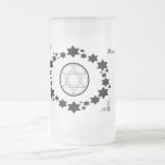 The Star of David - Frosted Glass Beer Mug<br><div class="desc">The Jewish Holiday Hanukkah. This black and white design features the "Star of David". Stars surround the Star of David in an oval shape. The corners are decorated with leaves and the Star of David. "Hanukkah 2014" is printed on the mug. These mugs are available in an assortment of styles,...</div>