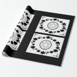 The Star of David - Wrapping Paper<br><div class="desc">The Jewish Holiday Hanukkah. This black and white design features the "Star of David". Stars surround the Star of David in an oval shape. The corners are decorated with leaves and the Star of David. This wrapping paper comes in assorted styles. Pick your favourite style and design.</div>