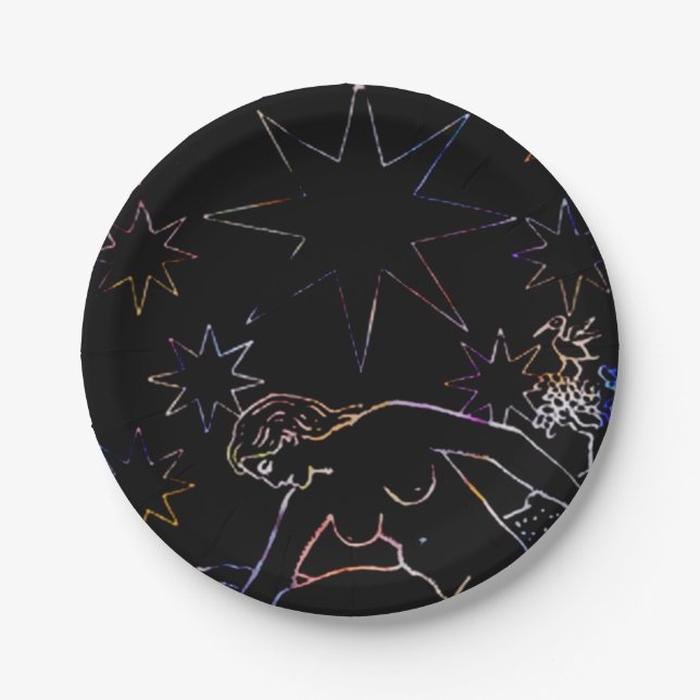 The Star Tarot Party Black Paper Plate (Front)