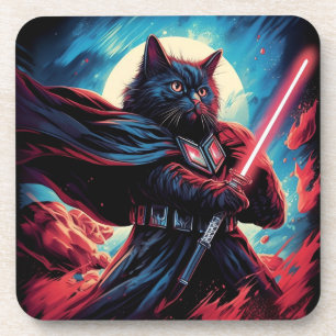 The Stardust Samurai   Cosmic Cat Warrior Coaster