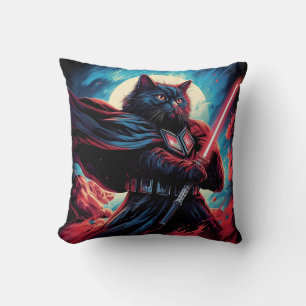 The Stardust Samurai   Cosmic Cat Warrior Cushion