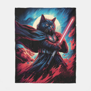 The Stardust Samurai   Cosmic Cat Warrior Fleece Blanket