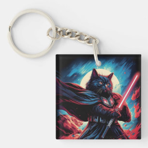 The Stardust Samurai   Cosmic Cat Warrior Key Ring