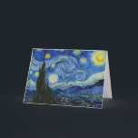 The Starry Night, 1889 by Vincent van Gogh Card<br><div class="desc">The Starry Night,  1889 by Vincent van Gogh. It depicts the view from the east-facing window of his asylum room at Saint-Rémy-de-Provence,  just before sunrise,  with the addition of an imaginary village.</div>
