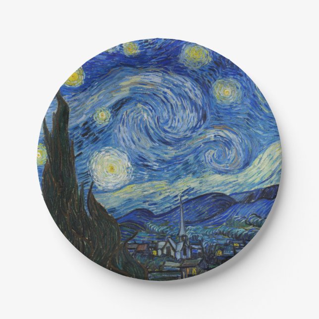 The Starry Night, 1889 by Vincent van Gogh Paper Plate (Front)