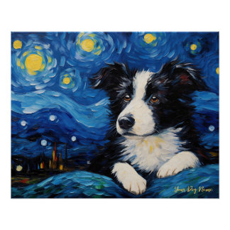 The starry night - Border Collie Dog 001 - Qian wa Poster
