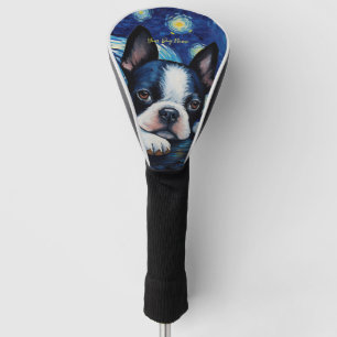 The starry night - Boston Terrier Dog 001 - Qian w Golf Head Cover