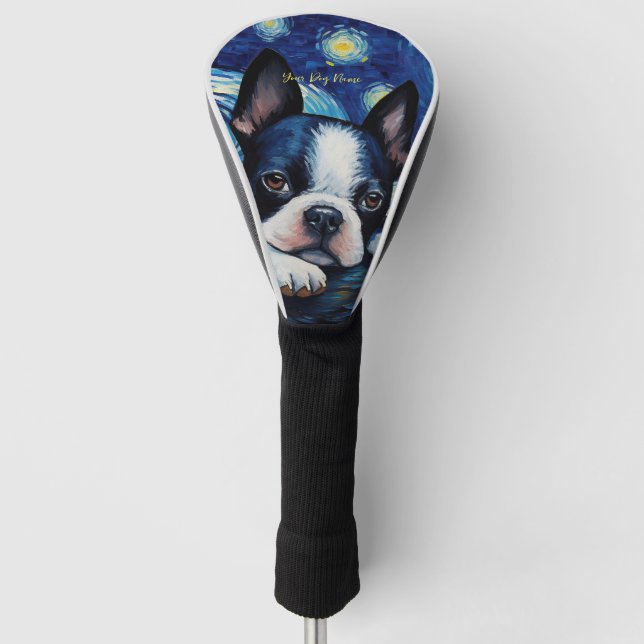 The starry night - Boston Terrier Dog 001 - Qian w Golf Head Cover (Front)