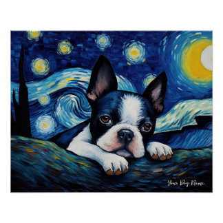 The starry night - Boston Terrier Dog 001 - Qian w Poster