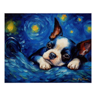 The starry night - Boston Terrier Dog 002 - Qian w Poster