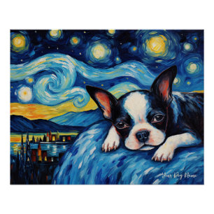 The starry night - Boston Terrier Dog 003 - Qian w Poster