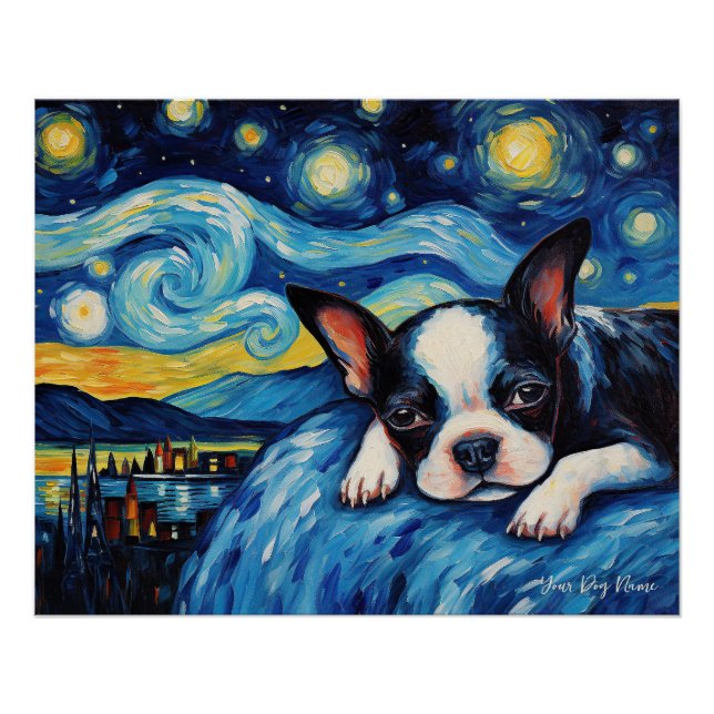 The starry night - Boston Terrier Dog 003 - Qian w Poster (Front)