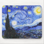 The Starry Night by Van Gogh Mouse Mat<br><div class="desc">Oil painting by the Dutch master Vincent Van Gogh(1853-1890) Probably his most famous painting, Van Gogh painted 'The Starry Night' in 1889 from memory while in an asylum in France where he checked himself in for depression.The scene depicts the view from his bedroom window. In the painting there is the...</div>