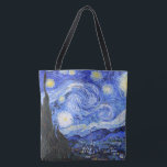 The Starry Night by Van Gogh Tote Bag<br><div class="desc">Oil painting by the Dutch master Vincent Van Gogh(1853-1890) Probably his most famous painting, Van Gogh painted 'The Starry Night' in 1889 from memory while in an asylum in France where he checked himself in for depression.The scene depicts the view from his bedroom window. In the painting there is the...</div>