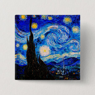 The Starry Night by Vincent Van Gogh 15 Cm Square Badge
