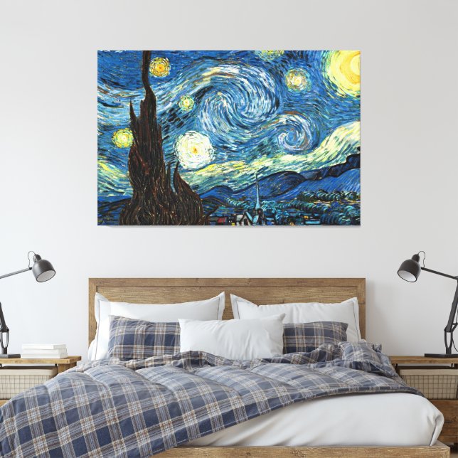 The Starry Night by Vincent Van Gogh Canvas Print (Insitu(Bedroom))