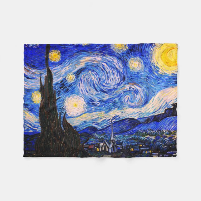 The Starry Night by Vincent Van Gogh Fleece Blanket (Front (Horizontal))