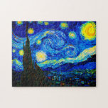 The Starry Night by Vincent Van Gogh Jigsaw Puzzle<br><div class="desc">Vincent Van Gogh The Starry Night. This is an old masterpiece from the dutch master painter Vincent Van Gogh.This fine art landscape painting has beautiful,  vibrant,  saturated colour. Vincent Van Gogh was a dutch post impressionist painter. This image is in the public domain</div>
