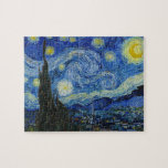The Starry Night by Vincent van Gogh Jigsaw Puzzle<br><div class="desc">The Starry Night,  1889 by Vincent van Gogh. It depicts the view from the east-facing window of his asylum room at Saint-Rémy-de-Provence,  just before sunrise,  with the addition of an imaginary village.</div>