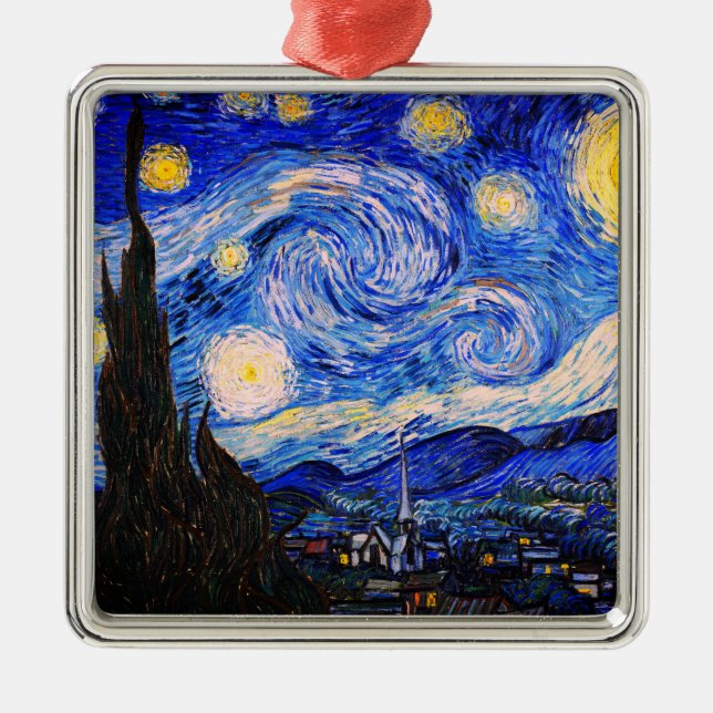 The Starry Night by Vincent Van Gogh Metal Tree Decoration (Front)