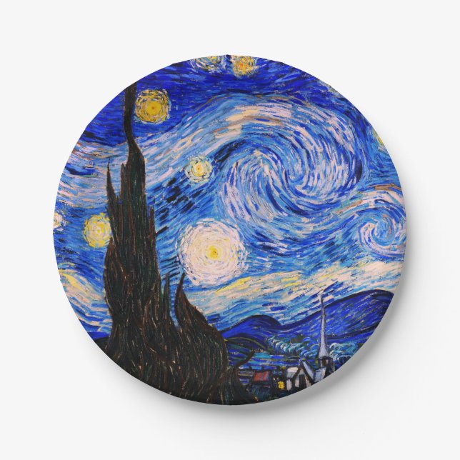 The Starry Night by Vincent Van Gogh Paper Plate (Front)