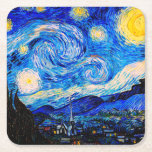 The Starry Night by Vincent Van Gogh Square Paper Coaster<br><div class="desc">Vincent Van Gogh The Starry Night. This is an old masterpiece from the dutch master painter Vincent Van Gogh.This fine art landscape painting has beautiful,  vibrant,  saturated colour. Vincent Van Gogh was a dutch post impressionist painter. This image is in the public domain</div>
