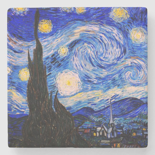 The Starry Night by Vincent Van Gogh Stone Coaster (Front)