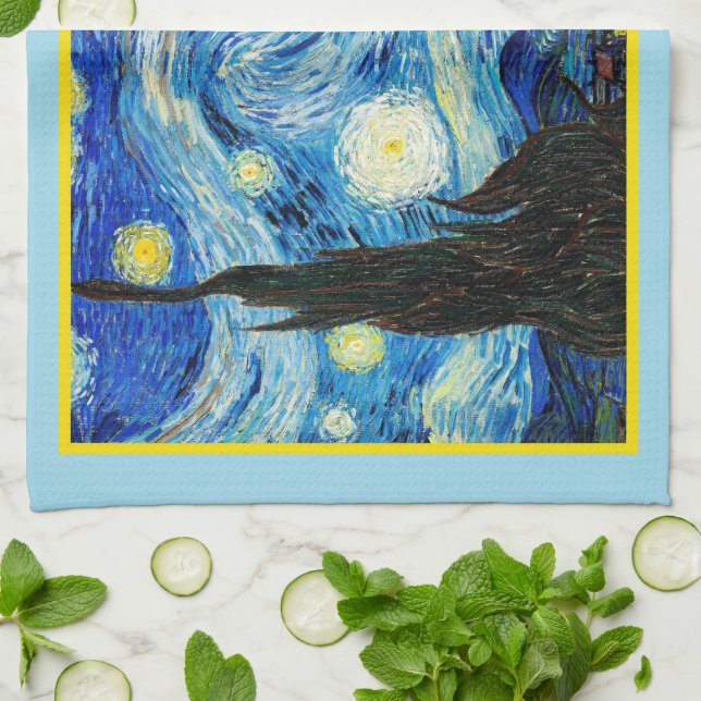 The Starry Night by Vincent Van Gogh  Tea Towel (Folded)