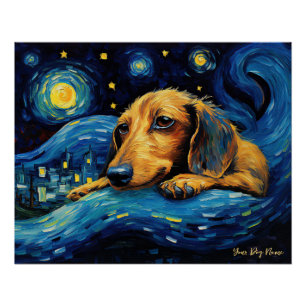The starry night - Dachshund Dog 002 - Qian wan Go Poster