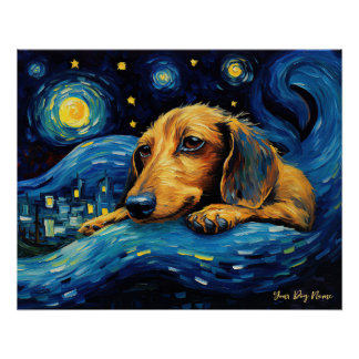 The starry night - Dachshund Dog 002 - Qian wan Go Poster