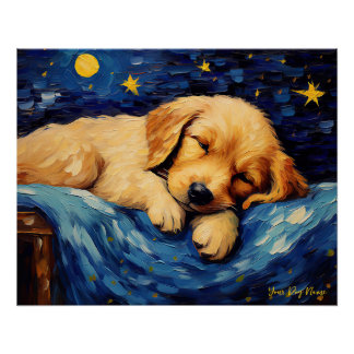 The starry night - Golden Retriever Dog 001 - Qian Poster