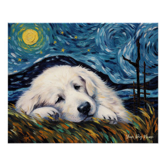 The starry night - Great Pyrenees Puppy Dog 003 - Poster