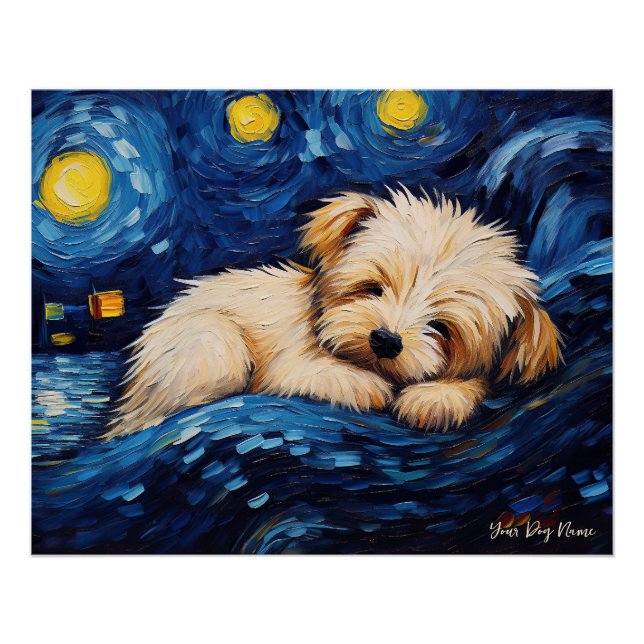 The starry night - Maltese Dog 003 - Qian wan Gogh Poster (Front)