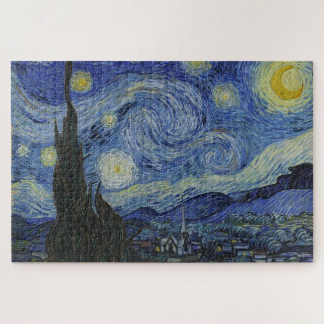 The Starry Night, oil painting, Vincent Van Gogh Jigsaw Puzzle (Horizontal)