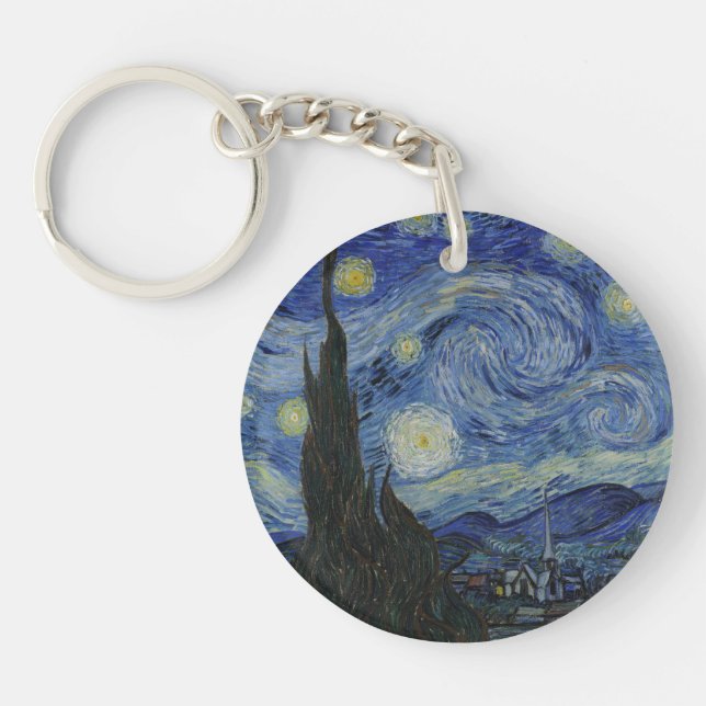 The Starry Night, oil painting, Vincent Van Gogh Key Ring (Front)