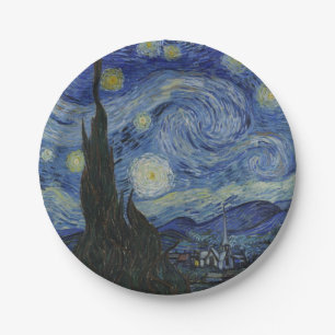 The Starry Night, oil painting, Vincent Van Gogh Paper Plate