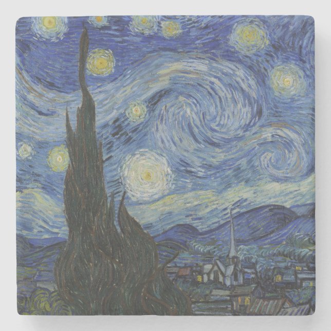 The Starry Night, oil painting, Vincent Van Gogh Stone Coaster (Front)