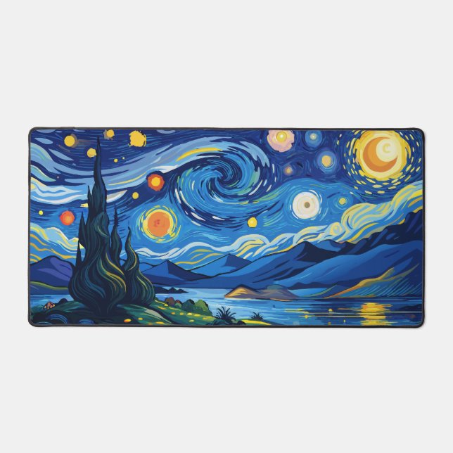The Starry Night Over Calm Ocean Desk Mat (Front)
