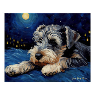 The starry night - Schnauzer Dog 001 - Qian wan Go Poster