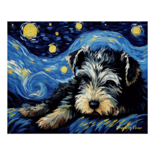The starry night - Schnauzer Dog 003 - Qian wan Go Poster