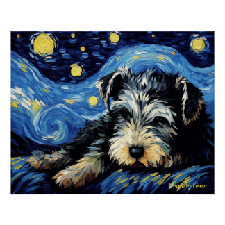 The starry night - Schnauzer Dog 003 - Qian wan Go Poster