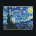 The Starry Night Van Gogh Art Print Postcard<br><div class="desc">This iconic 1889 painting by Vincent van Gogh shows a scene based off the view from his bedroom in the asylum he was staying in. It uses rich blue pigments,  and fairly rare Indian Yellow pigment. Surprisingly,  it seems that he wasn't particularly fond of it.</div>