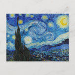 The Starry Night Van Gogh Art Print Postcard<br><div class="desc">This iconic 1889 painting by Vincent van Gogh shows a scene based off the view from his bedroom in the asylum he was staying in. It uses rich blue pigments,  and fairly rare Indian Yellow pigment. Surprisingly,  it seems that he wasn't particularly fond of it.</div>