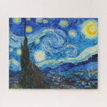The Starry Night | Van Gogh | Jigsaw Puzzle<br><div class="desc">The Starry Night is an oil-on-canvas painting by the Dutch Post-Impressionist painter Vincent van Gogh. Painted in June 1889,  it depicts the view from the east-facing window of his asylum room at Saint-Rémy-de-Provence,  just before sunrise,  with the addition of an imaginary village.</div>