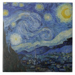 The Starry Night (Vincent van Gogh) (Famous Art) Tile<br><div class="desc">This design features a famous painting by the Dutch Post-Impressionist painter Vincent van Gogh (1853–1890). It depicts the view from the east-facing window of his asylum room at Saint-Rémy-de-Provence, just before sunrise; van Gogh also added an imaginary village to the scene. "The Starry Night" is one of the most recognised...</div>