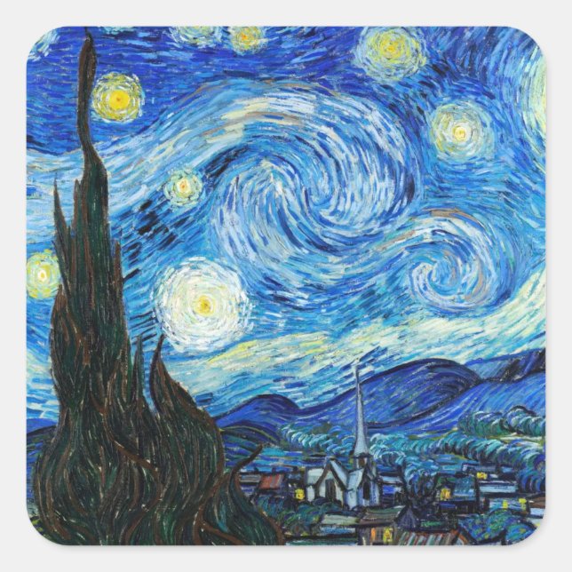 The Starry Night Vincent Van Gogh landscape art Square Sticker (Front)