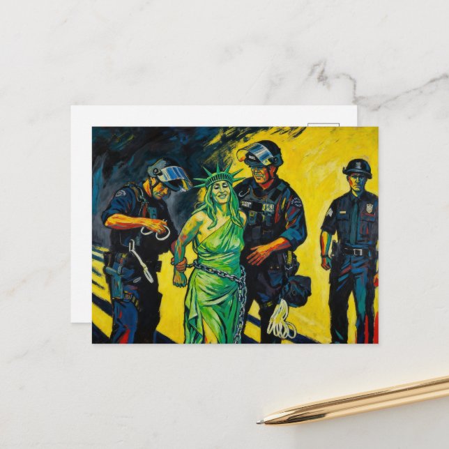 The Statue of Liberty Gets Arrested Postcard (Front/Back In Situ)