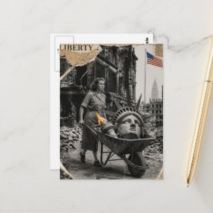 The Statue of Liberty in a Wheelbarrow Collage Postcard