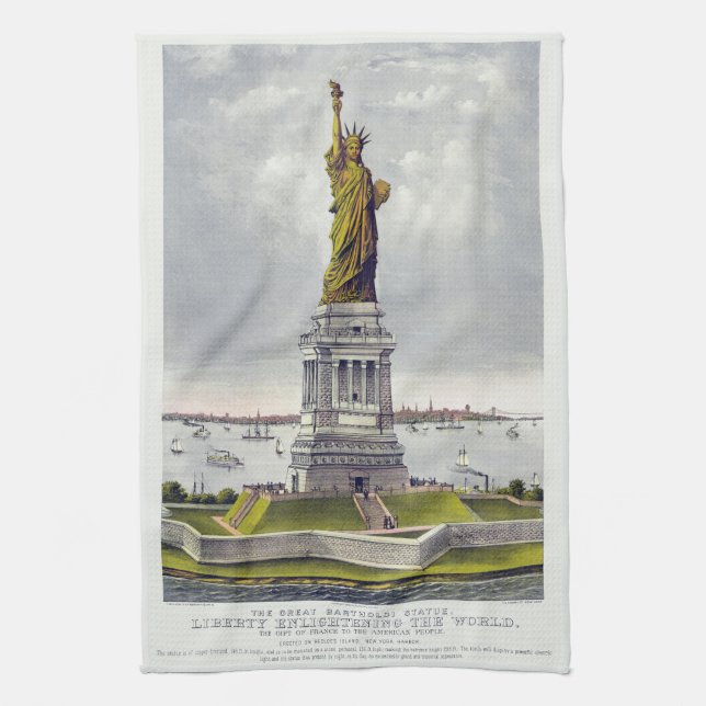 The Statue of Liberty, The Great Bartholdi Statue Tea Towel (Vertical)